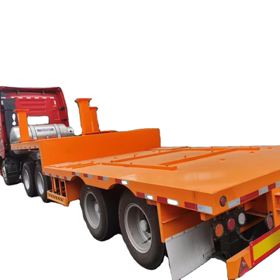 CIMC 40/ 45ft 2 ساختار فریم فضای محور از فولاد با قدرت بالا 16Mn فولاد آویز قطب طولی Entensible Flatbed Trailer